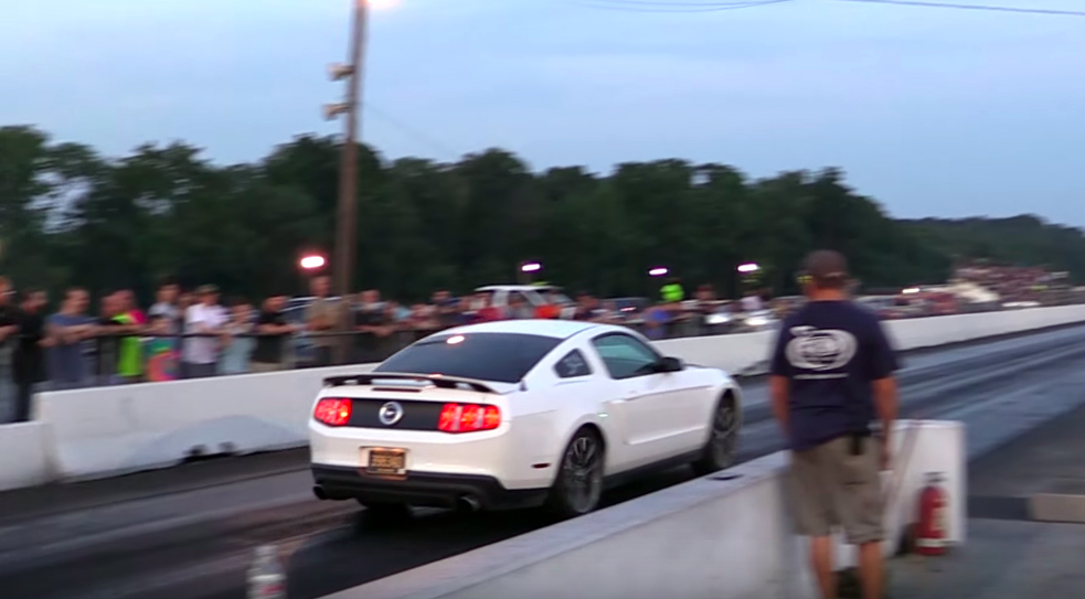 Confused Mustang launches in reverse, still wins