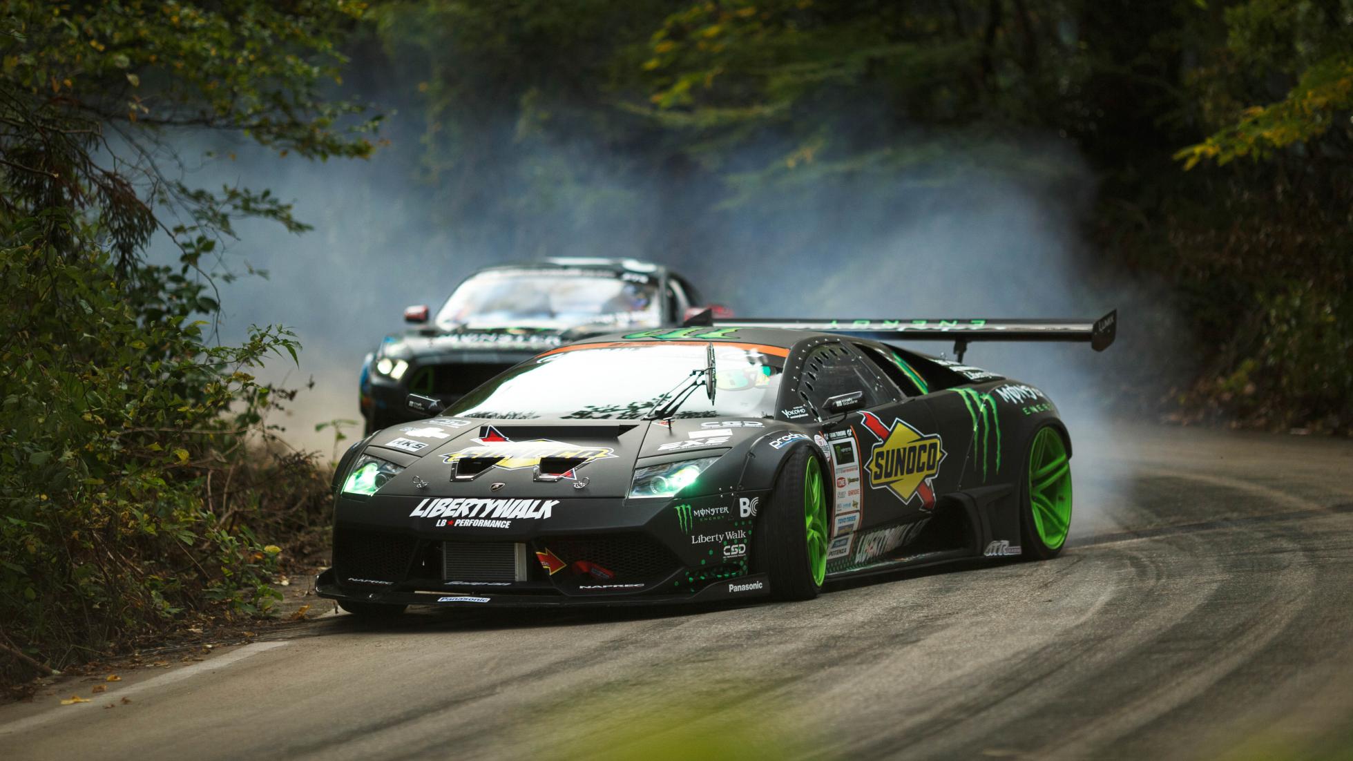 Vaughn Gittin’s Mustang RTR faces insane Lamborghini in #BATTLEDRIFT