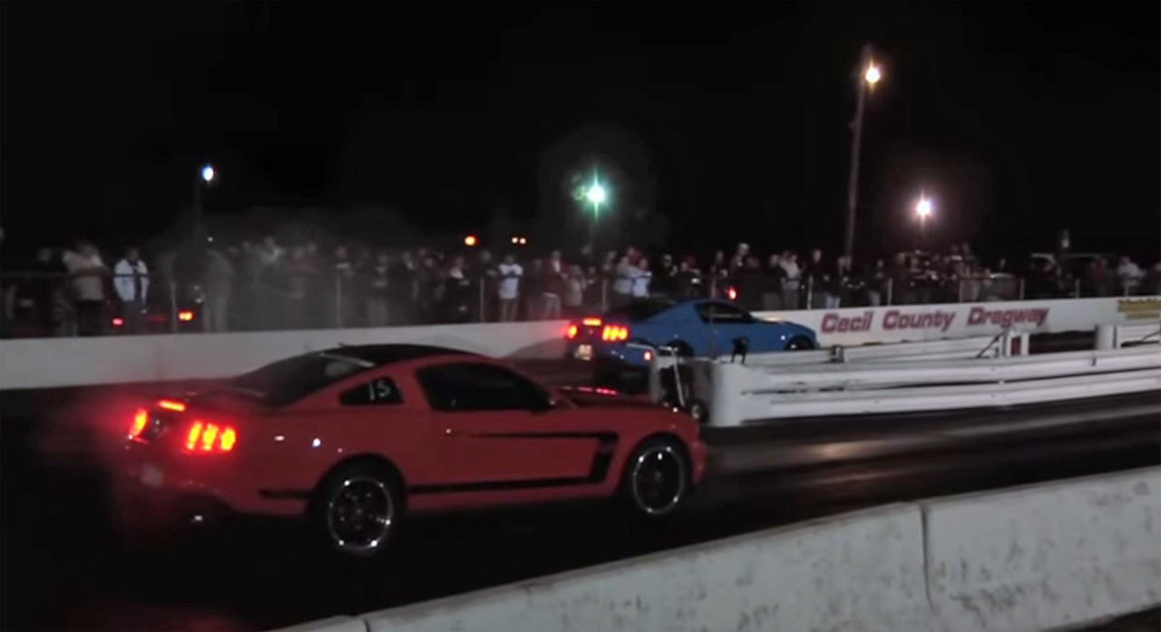 Mustang GT takes on Boss 302 in a very scientific drag race