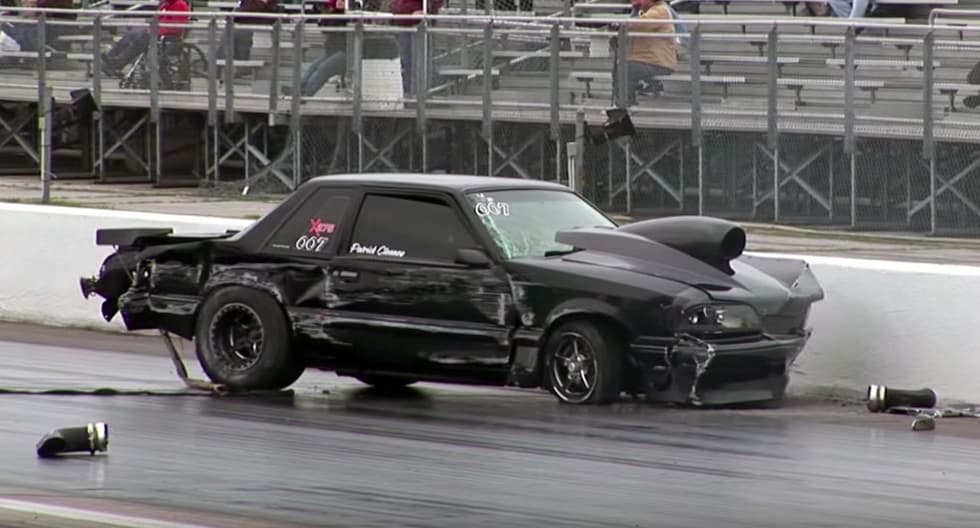 Drag racing destruction claims a few Mustangs